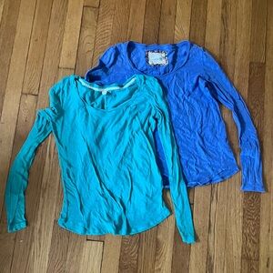 Anthropologie Tissue Weight Blue and Teal Long Sleeve Tops sizes S & XS